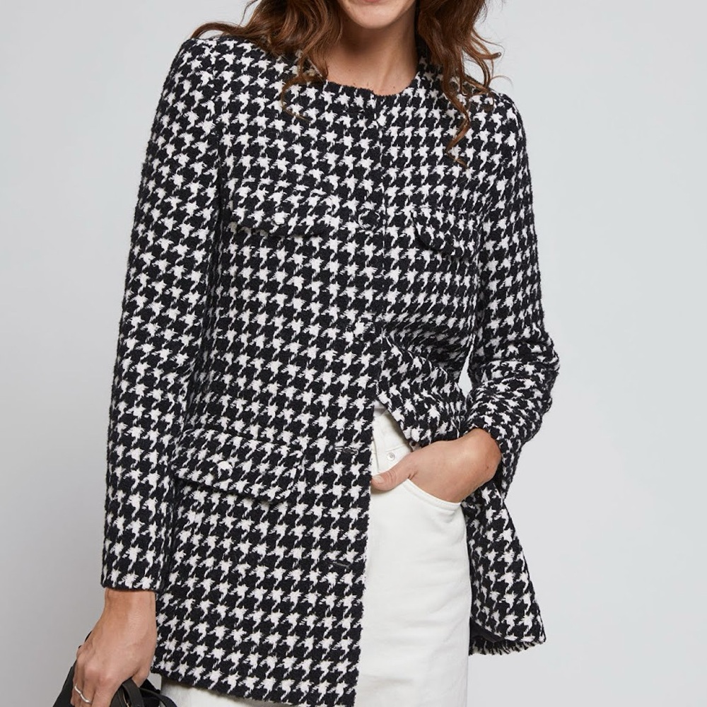 & Other Stories Houndstooth Black and White Wool Blend Jacket